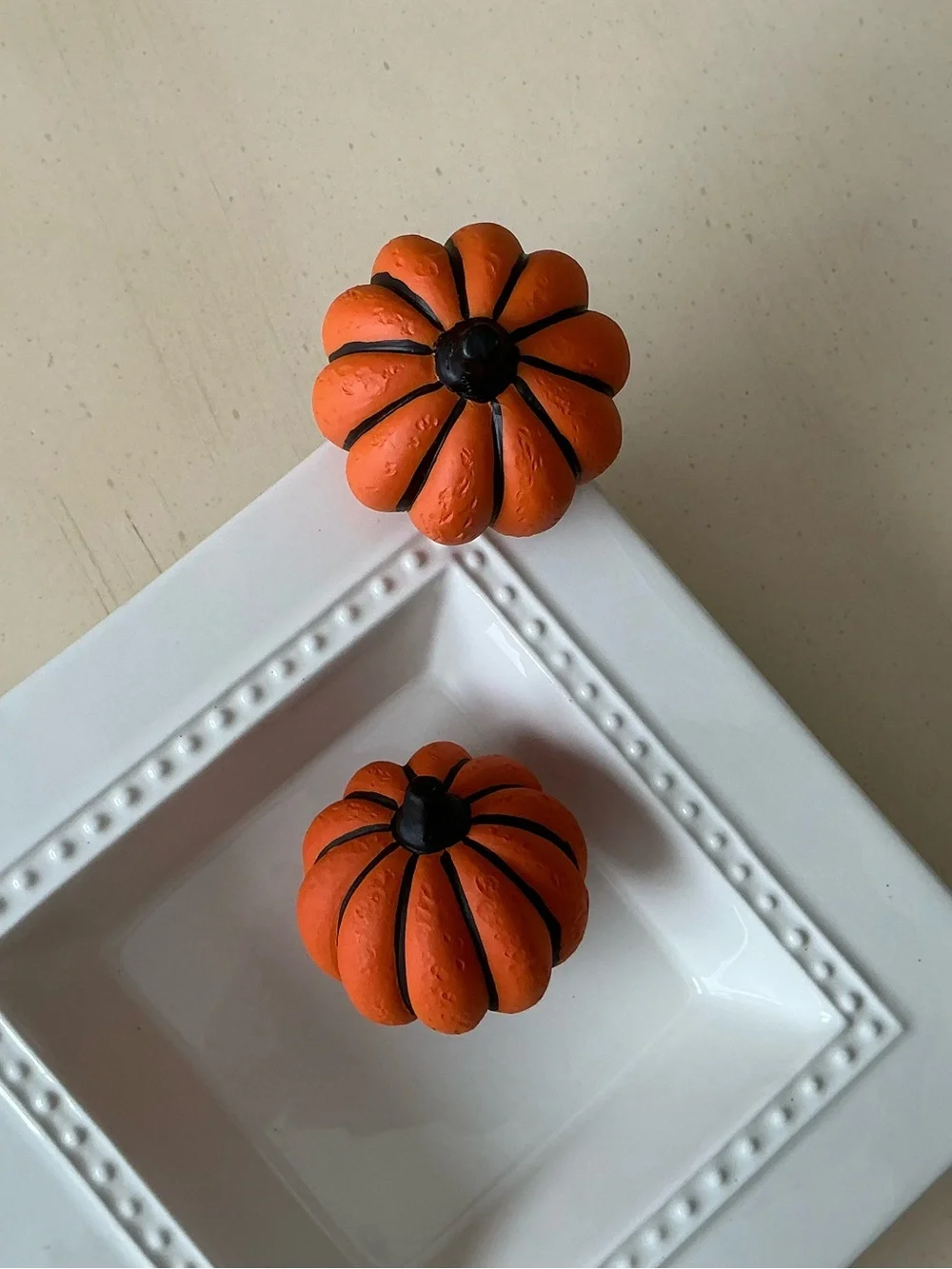 Orange Halloween Autumn Pumpkin Platter Decoration - Black Stripes
